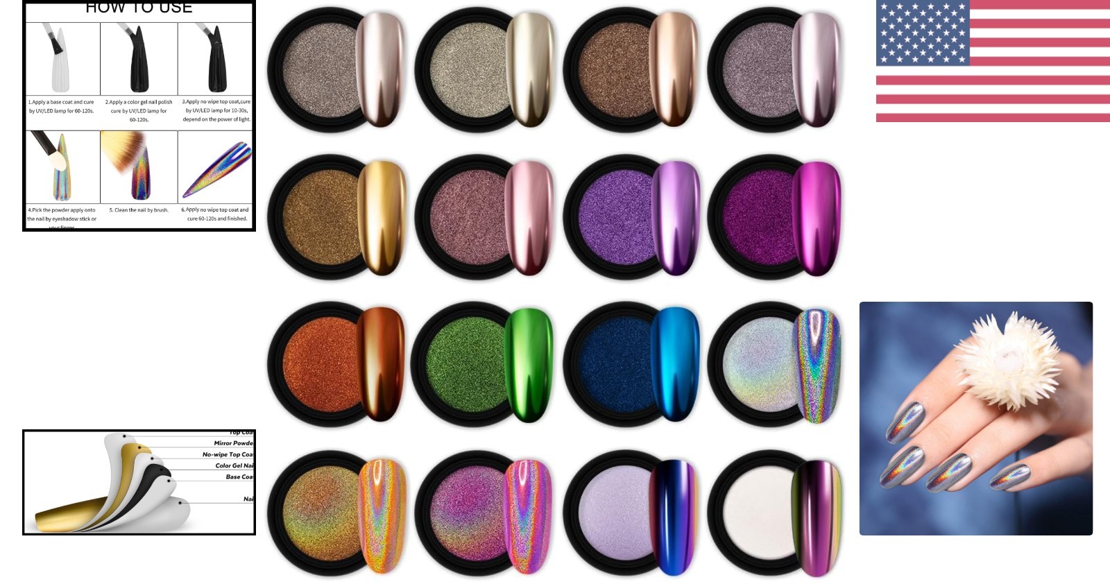 Create Dazzling Nail Art with 16 Jars of Chrome Pigment Powder – Endless Effects