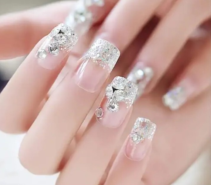 *Brand New* Luxury Rhinestone Bling Glitter Wedding Press On Fake Nails
