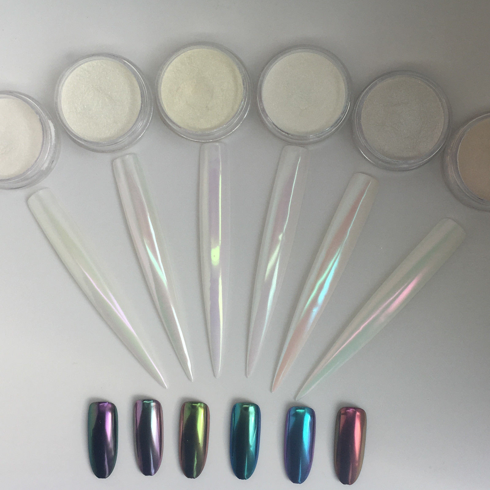 Aurora Nail Chrome Powder 6 Colours Unicorn Mirror Chameleon Effect Pigmen