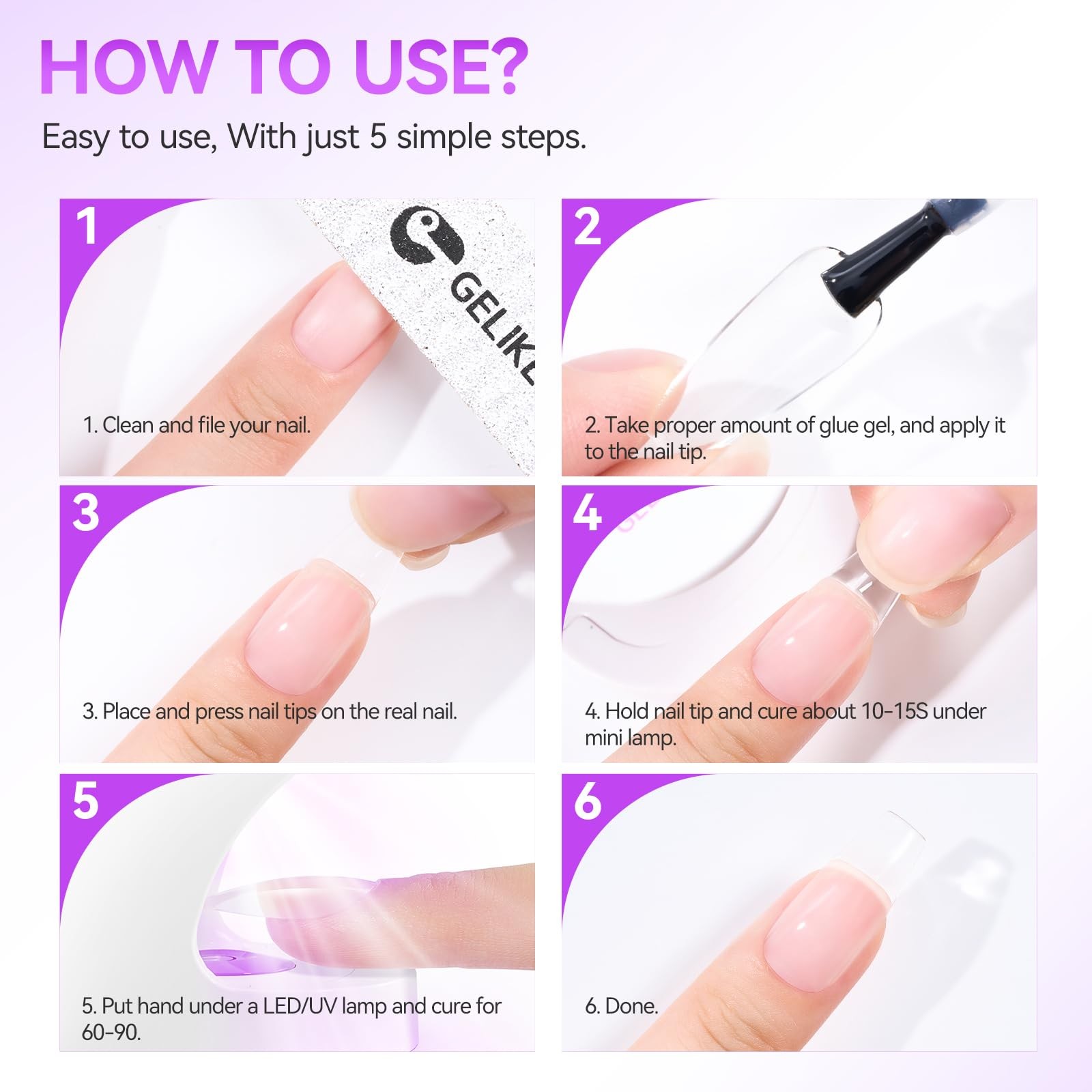 Gelike EC UV Nail Glue Gel: 32ML 6 in 1 Strong Glue Nail for Extension Home D…