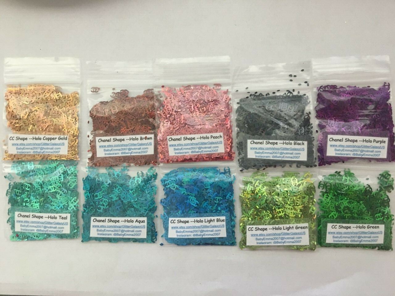 Holographic BROWN Glitter Nail Art Slice 2 letter alphabet confetti “C”-US-tsp