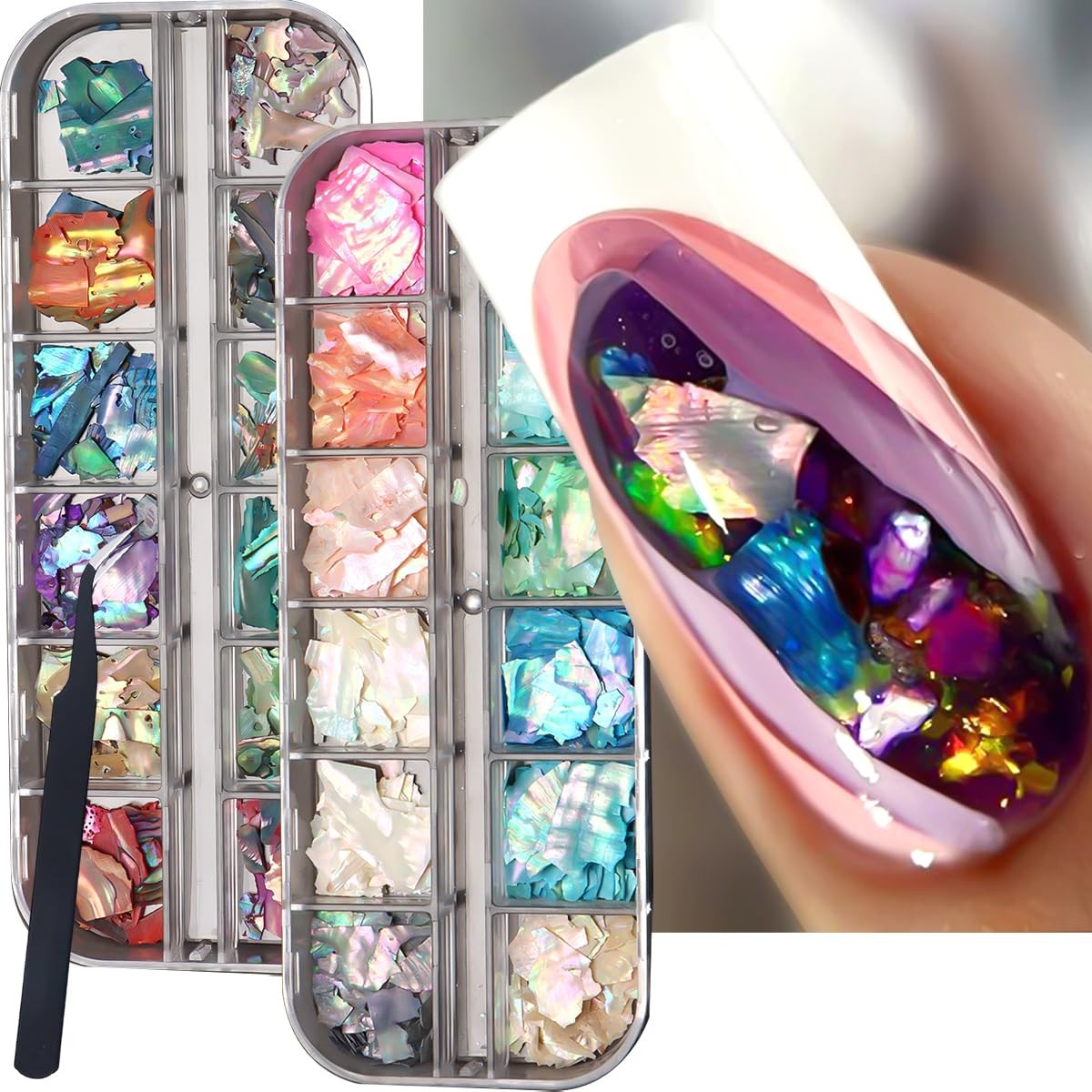Aurora Shell Nail Glitter Flakes,Holographic Irregular Abalone Slices Sea She…