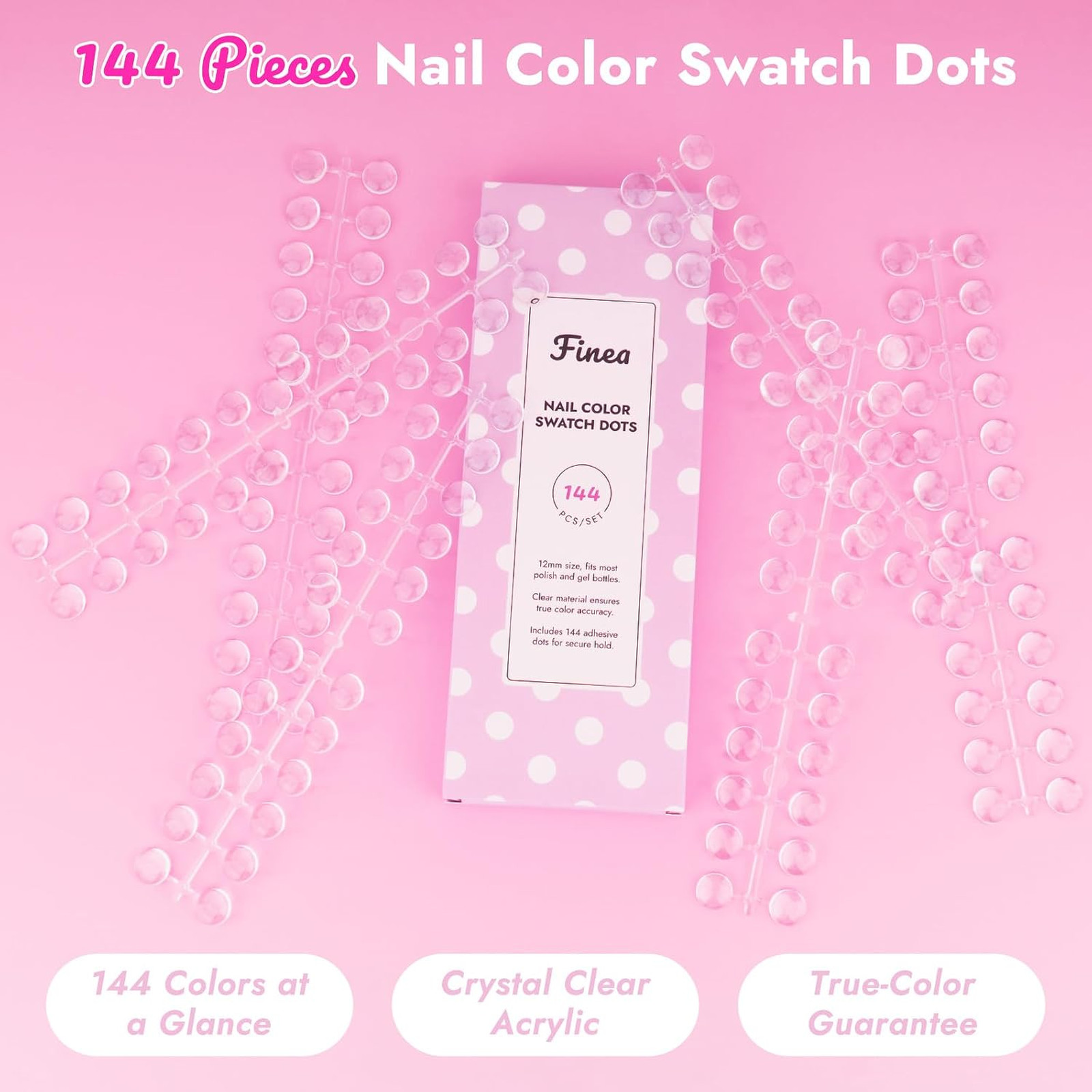 144 Pcs Gel Nail Polish Color Swatch Dots Clear with Stickers Acrylic Labels