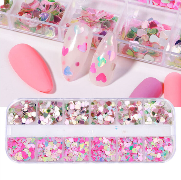 Nail Glitter Sequins Laser 3D Love Heart Star Flakes Nail Art 3D Decoration DIY
