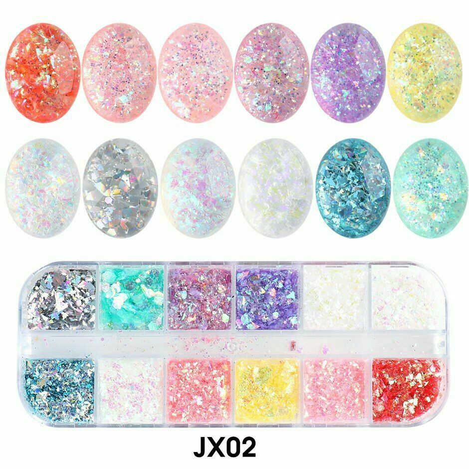 12 Grids/box Nail Art Glitter Powder Fairy Sequins Laser Flakes Decoration DIY K