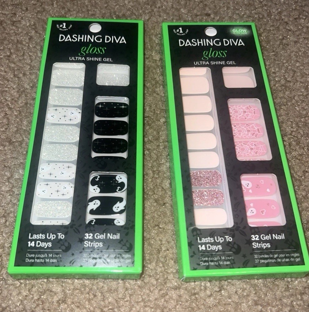 2x – Dashing Diva Gloss Glow Ultra Shine Gel Palette 32 Nail Strips Halloween