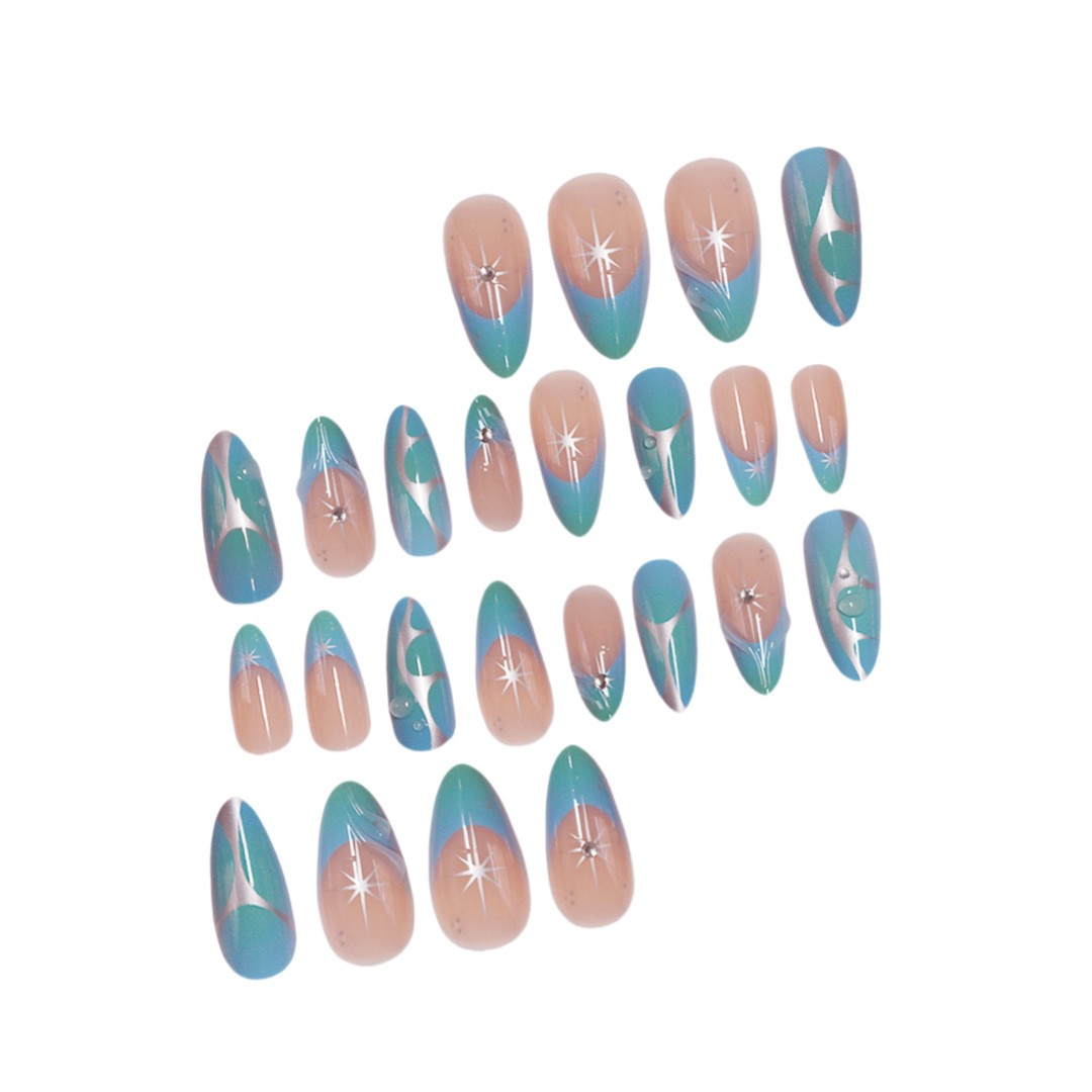 Blue Green Mirror Bubble Y2K Press On Nails Wholesale