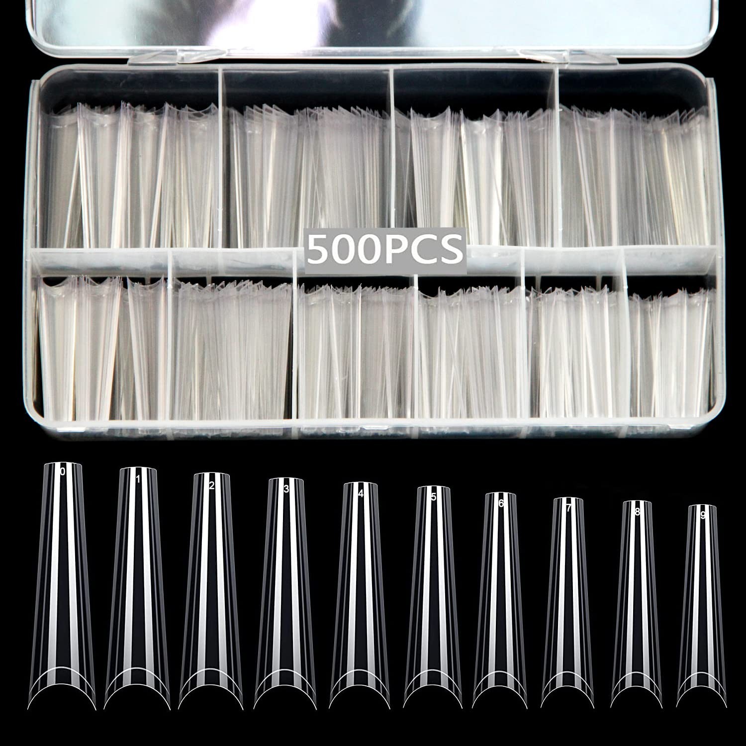 500Pcs XXL No C Curve Coffin Tips for Acrylic 500 Piece Assortment, Clear