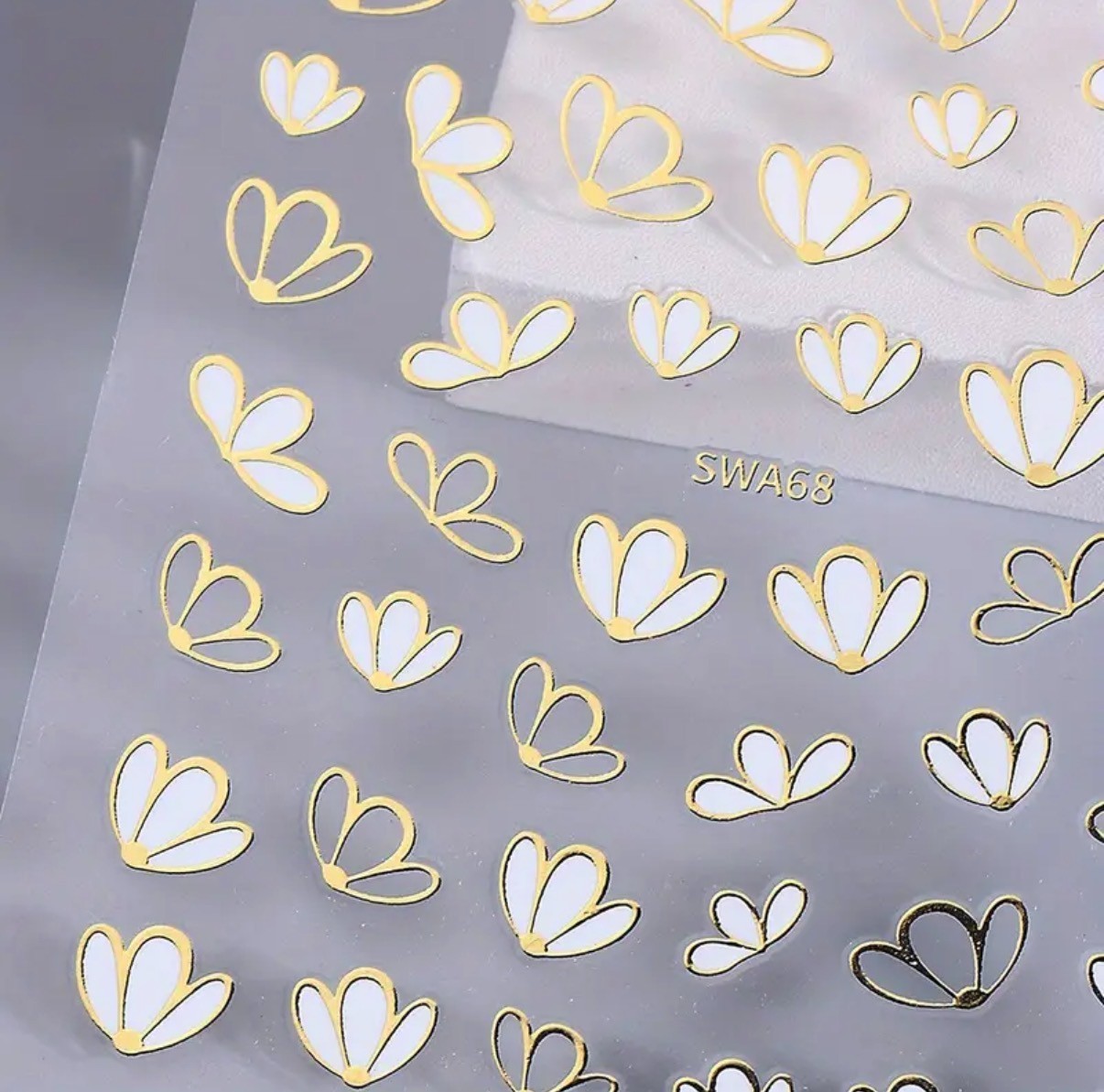Nail Art Stickers SOLID WHITE & CLEAR WITH GOLD EDGED FLOWERS STYLE PETALS SW68