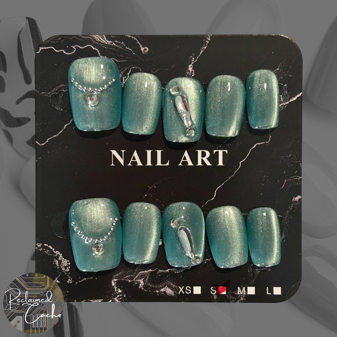 Light Blue Green Short Square Press On Nails – Size Small