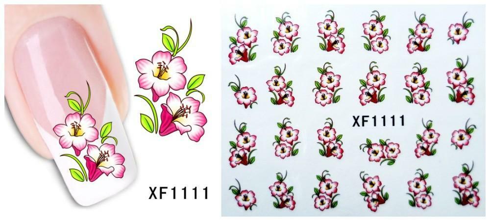Nail Art Water Transfer Sticker Decal Stickers Pretty Flowers Pink Green XF1111