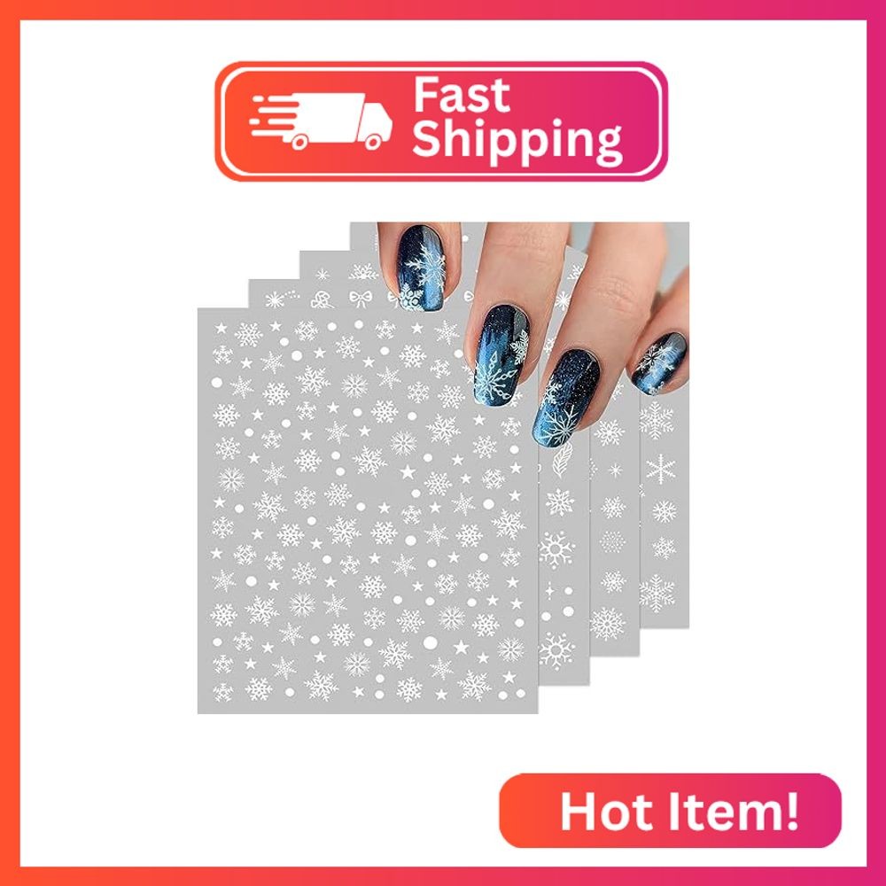 Snowflake Nail Stickers 10 Sheets Christmas Snowflake Nail Decals 3D Self-Adhesi
