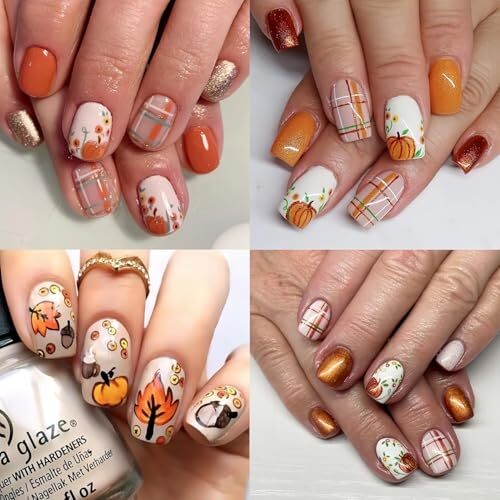 8Sheets Fall Nail Art Stickers Autumn Pumpkins Fallen Leaves 3D Style- Decal J
