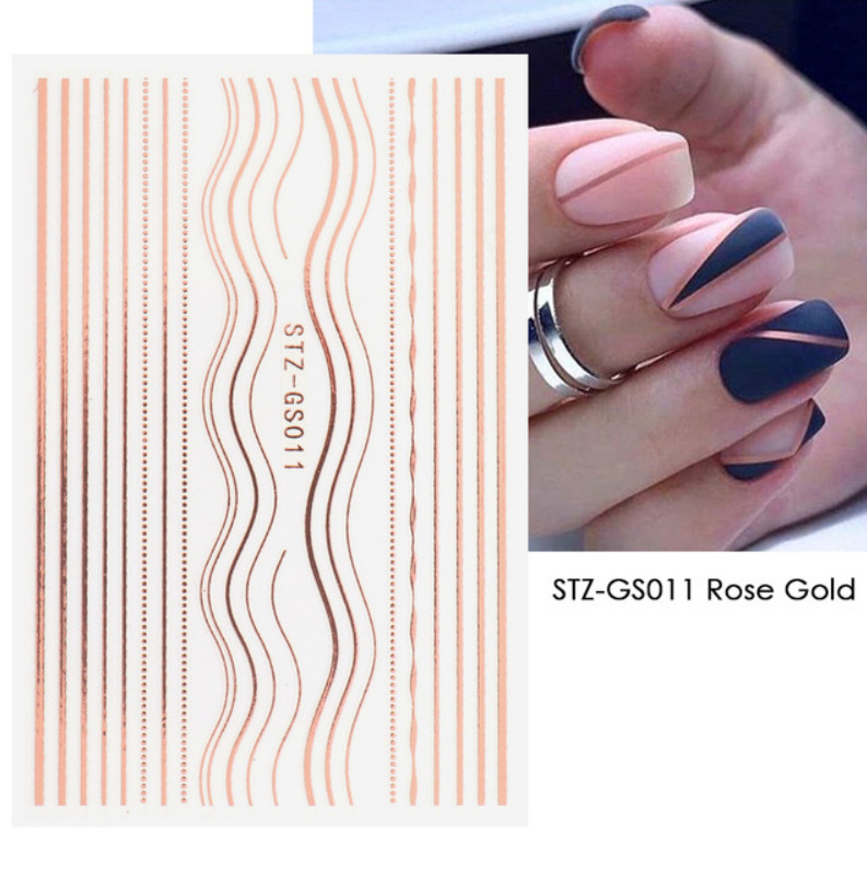Nail Art Stickers Decals Rose Gold Lace Abstract French Line Manicure GS11 NS33