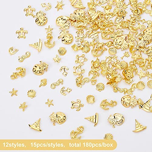 176pcs 11 Style Ocean Resin Filler Gold Sea Theme Resin Charms Shell Star