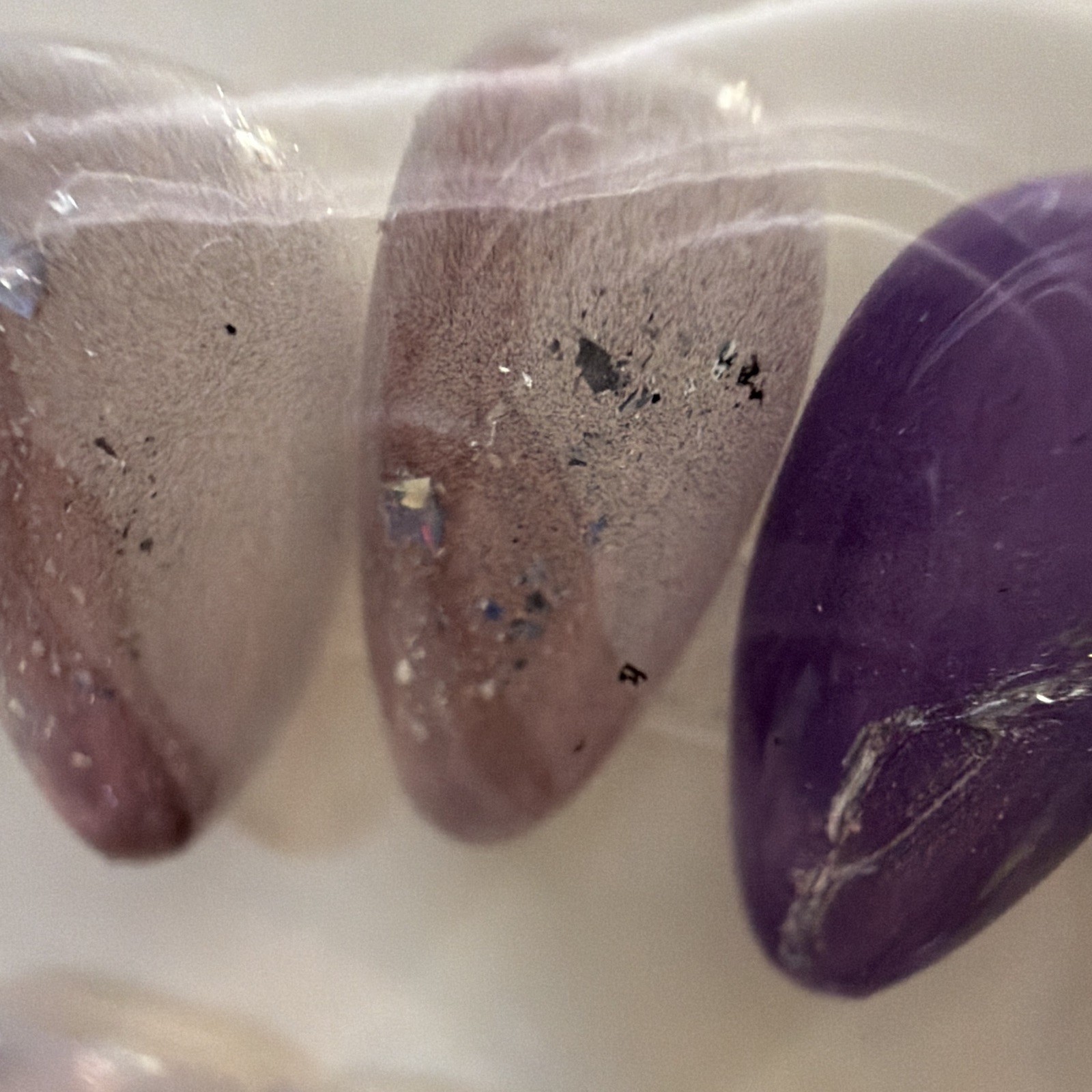 Almond Glitter Press-On Nails Purple Pink White Full Cover Size Medium