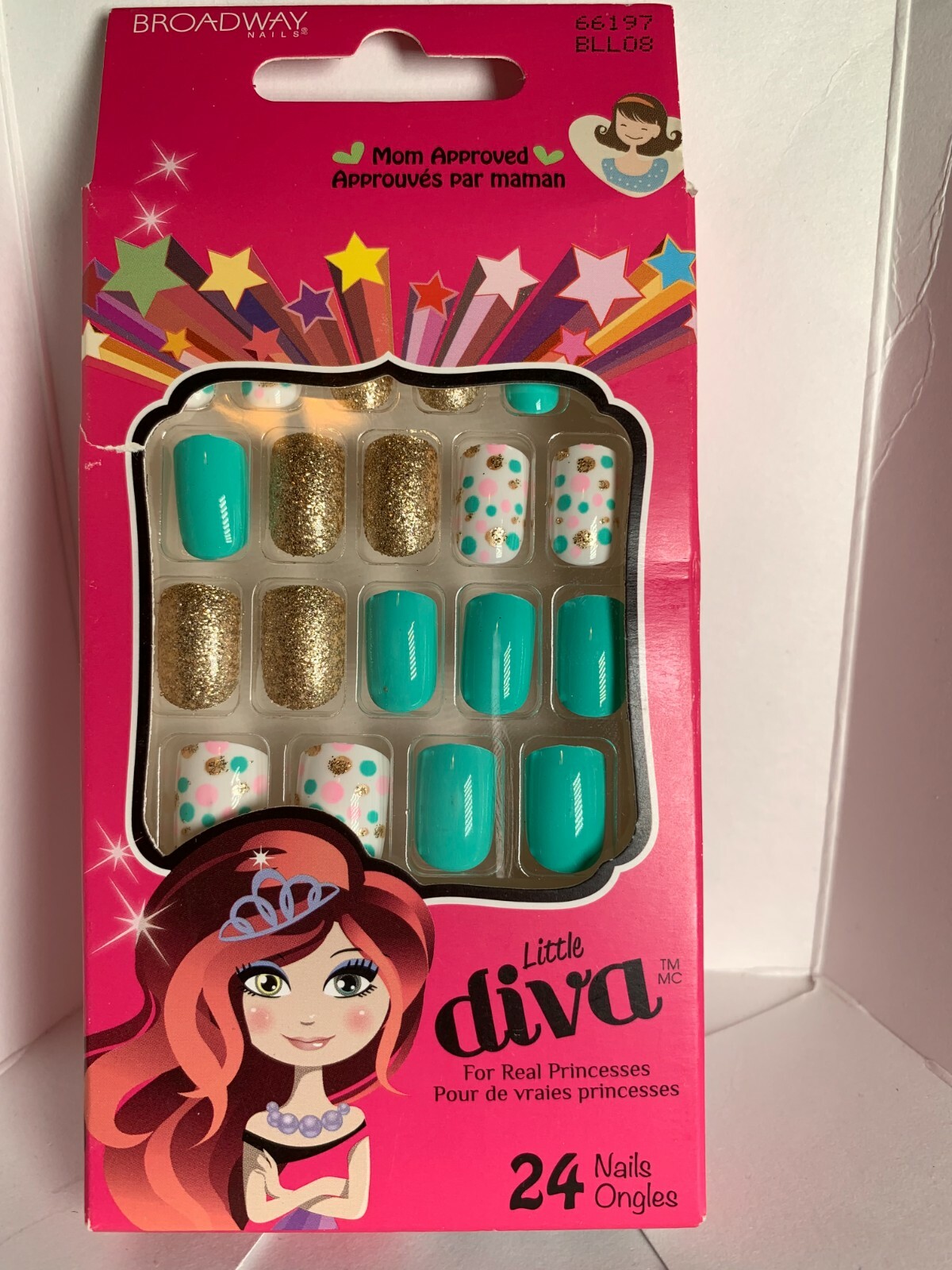 Little Diva by Broadway Girl’s Press-On Manicure Teal & Gold Glitter w/sprinkles
