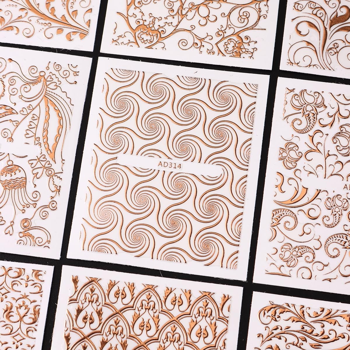26 Sheets Rose Gold Nail Stickers Set, 3D Adhesive Nail Decals with Metal Geo…