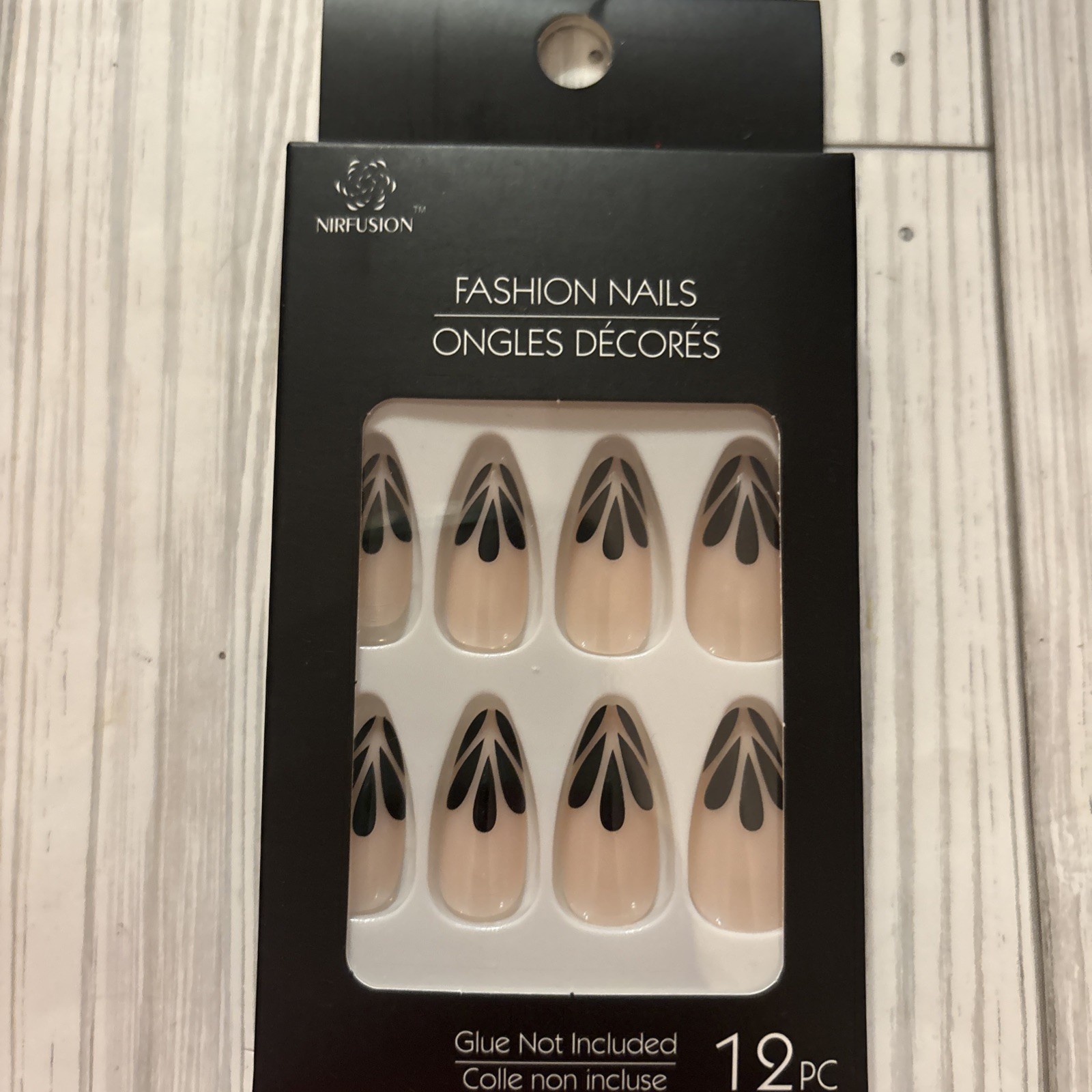 Nirfushion Press On Nails Lught Pink Black Design 2 Pack 24 Nails No Glue NEW