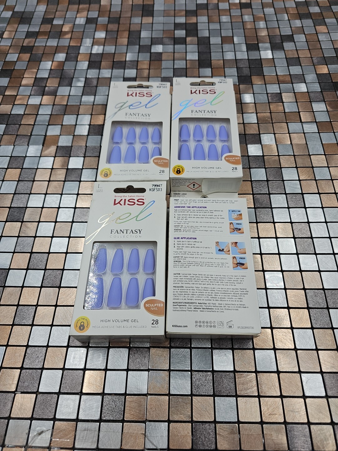 (4) NEW – KISS Fantasy Collection GEL Nails – Long Coffin PURPLE #79947