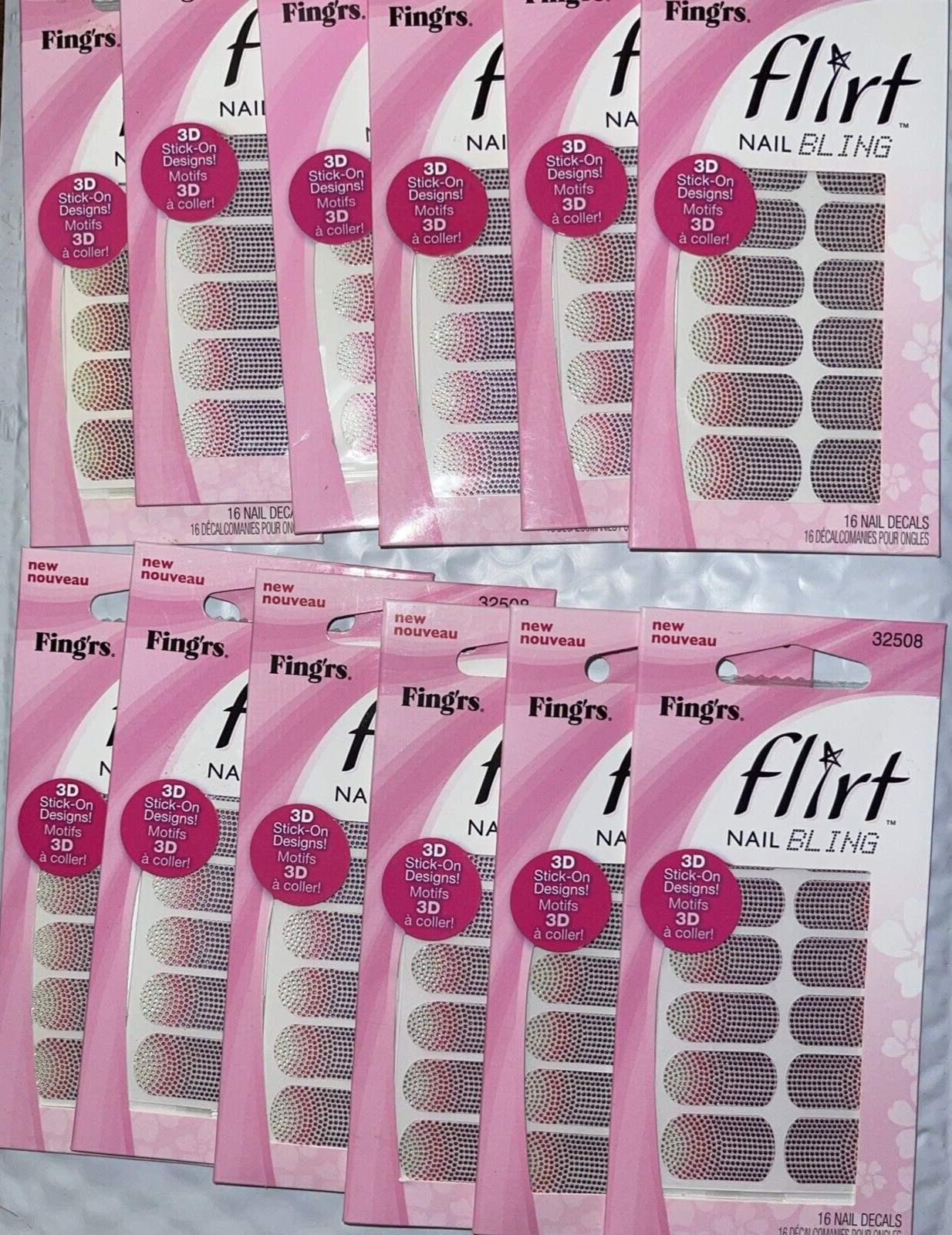 Lot of 12 FING’RS FLIRT 14pc Art NAIL BLING Set 3D Stick On Dots New In Package