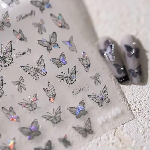 2 Sheets Butterfly Nail Stickers, 5d Embossed Nail Art Stickers, C-black Aurora