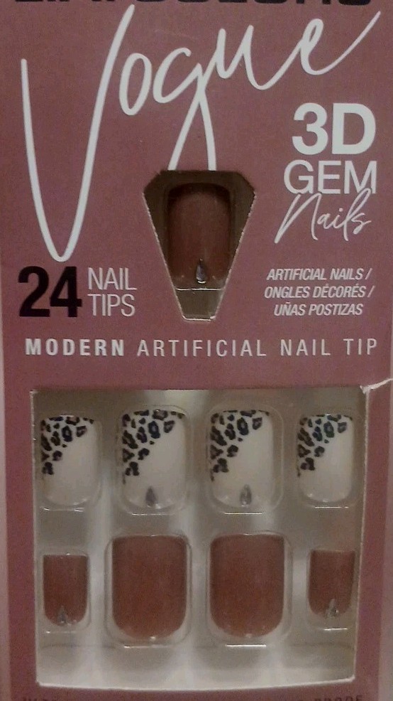 L.A. Colors Vogue 3D Gem 24 Glue On Fake Nails Short Square Tip Animal Print