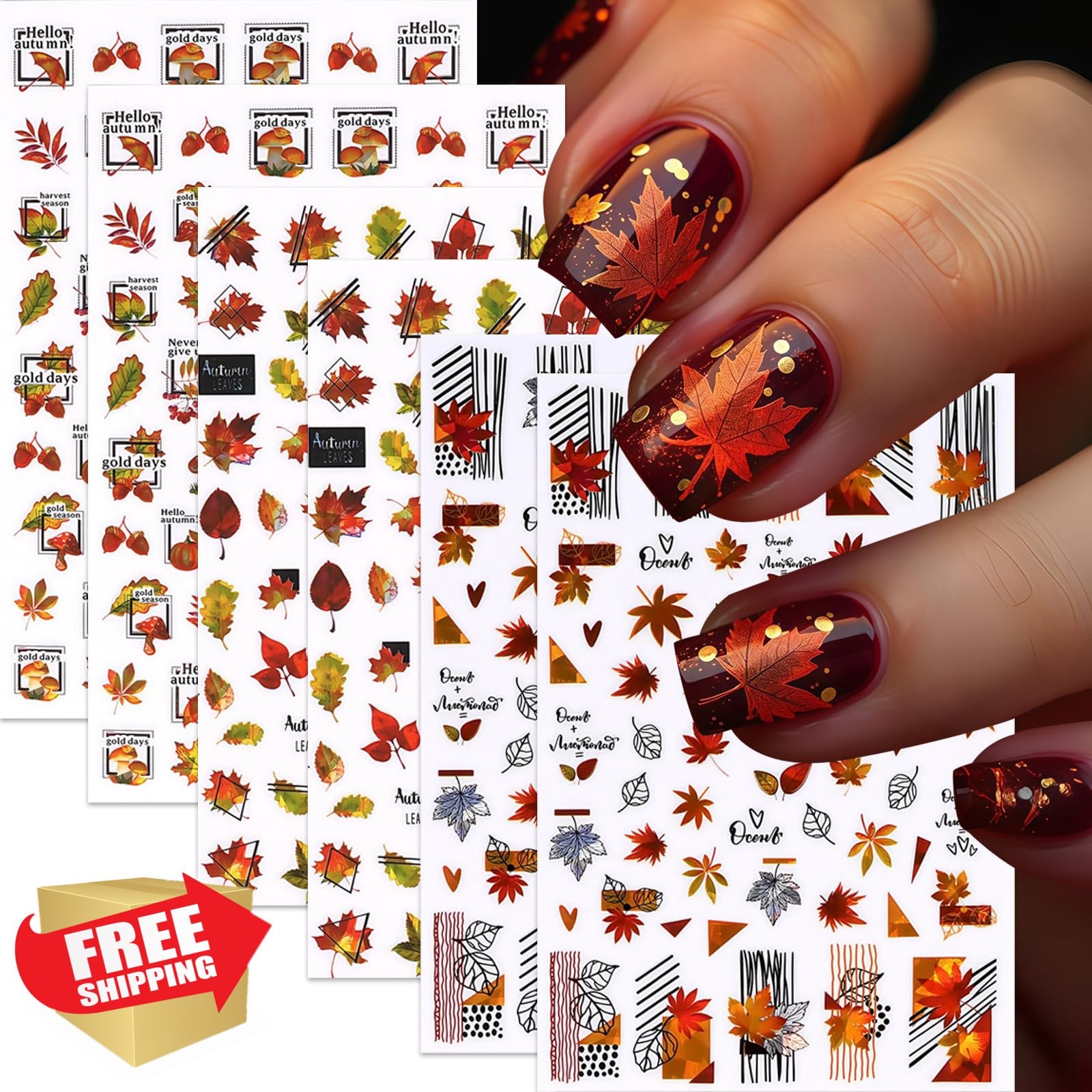 SHUXILIN Maple Leaf Nail Art Stickers Fall Leaves