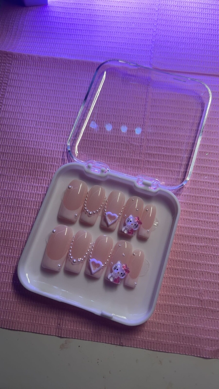 Medium Square gel Press on Nails| Hello Kitty| Pink| French Tip| Handmade|
