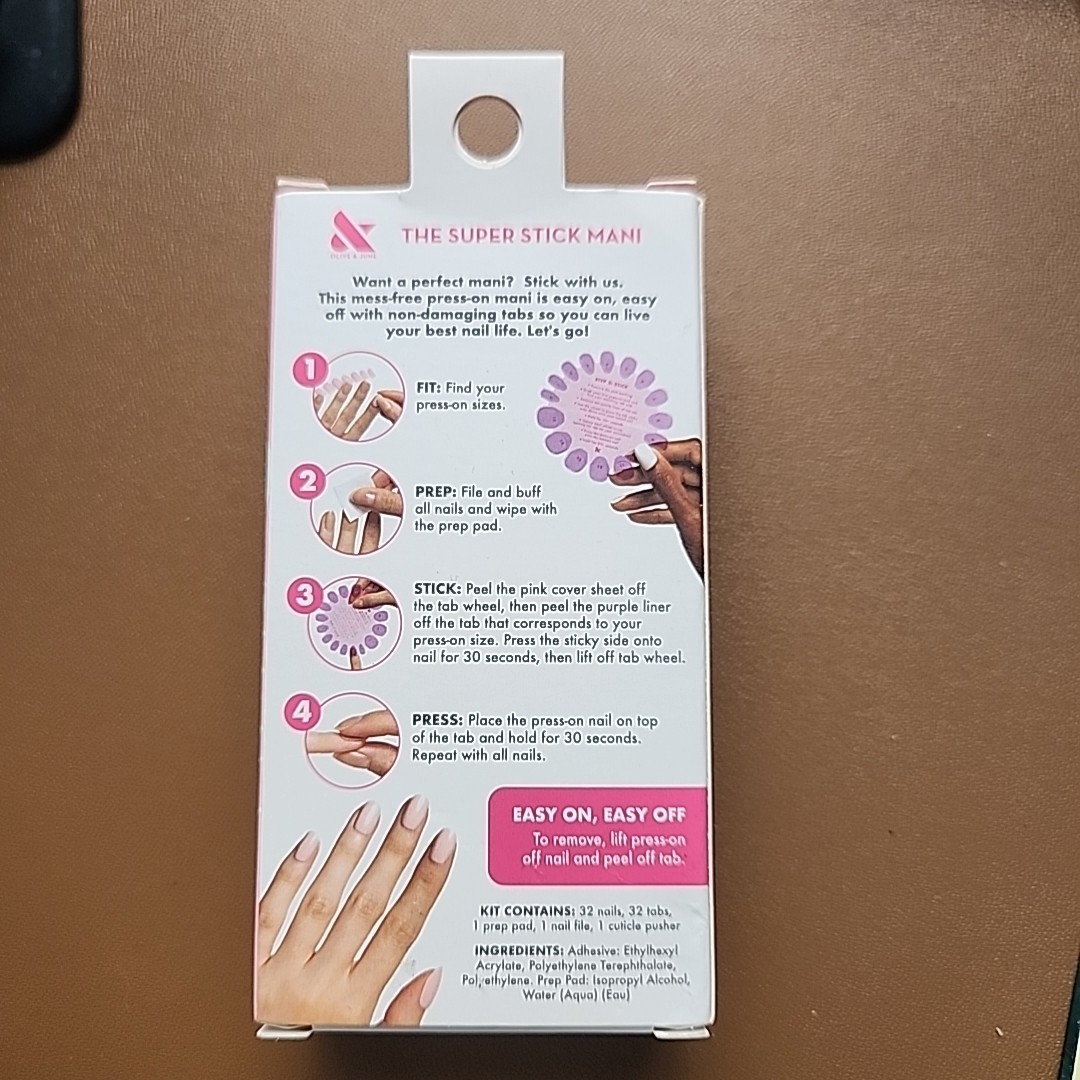Olive & June Super Stick Mani Squoval Short Press-On Tabs, Tutu, 32 Pieces