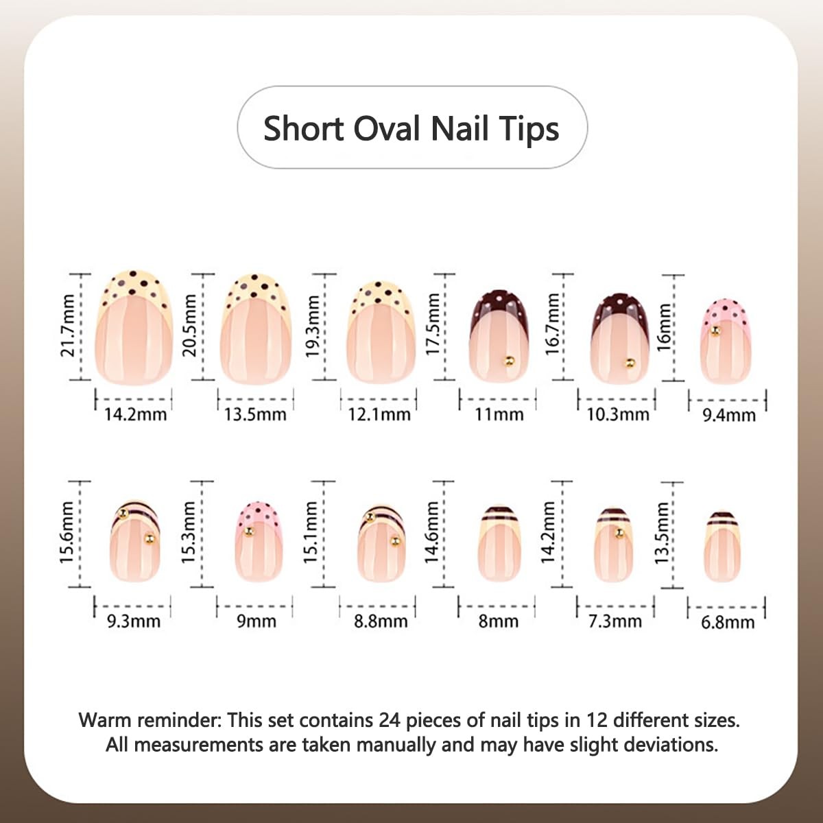 24Pcs French Tip Press On Nails Short Oval Fake Nails with Striped & Polka Do…