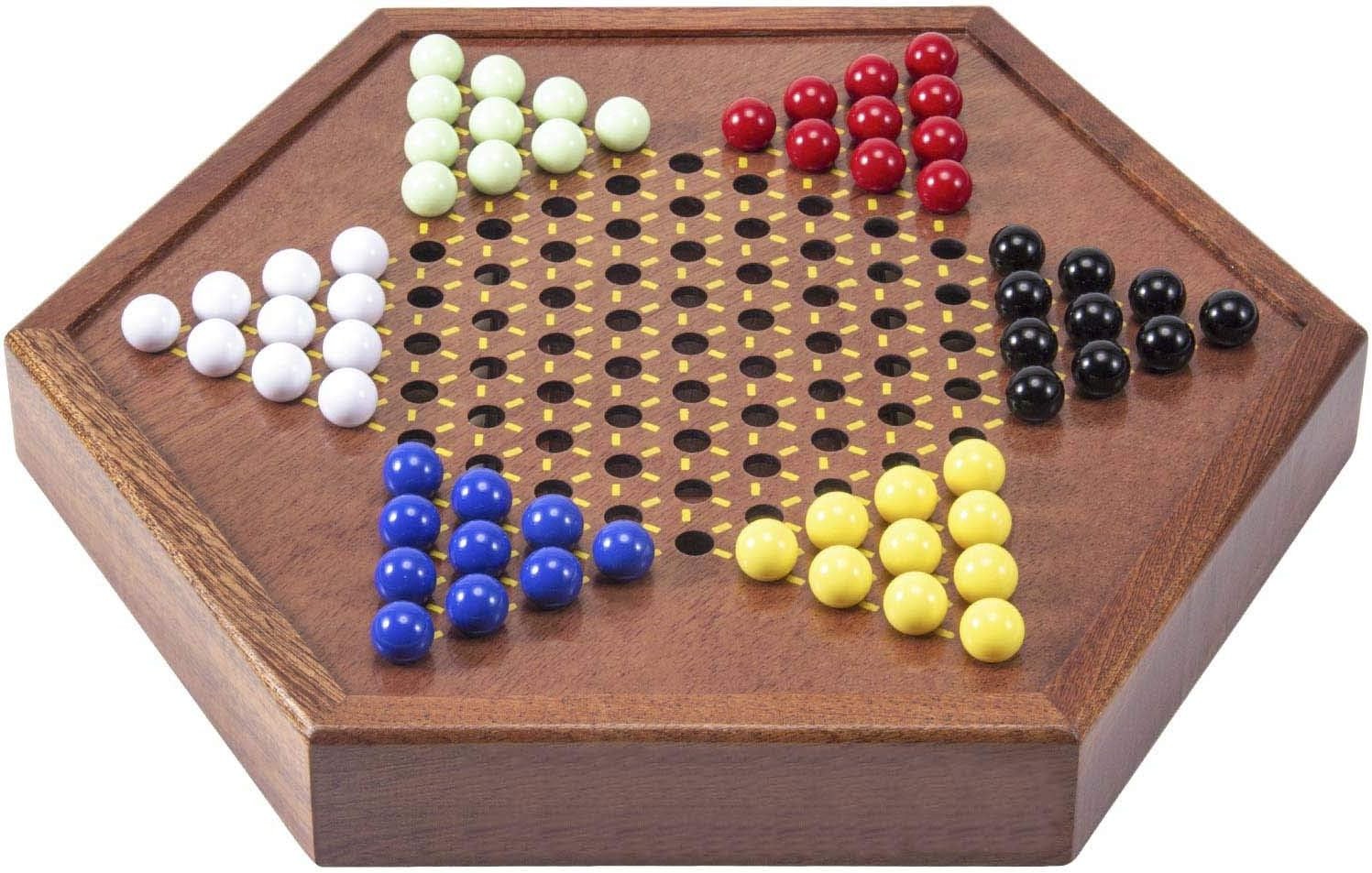 AMEROUS 12.5 inches Wooden Chinese Checkers Set with Storage Drawer – 60…