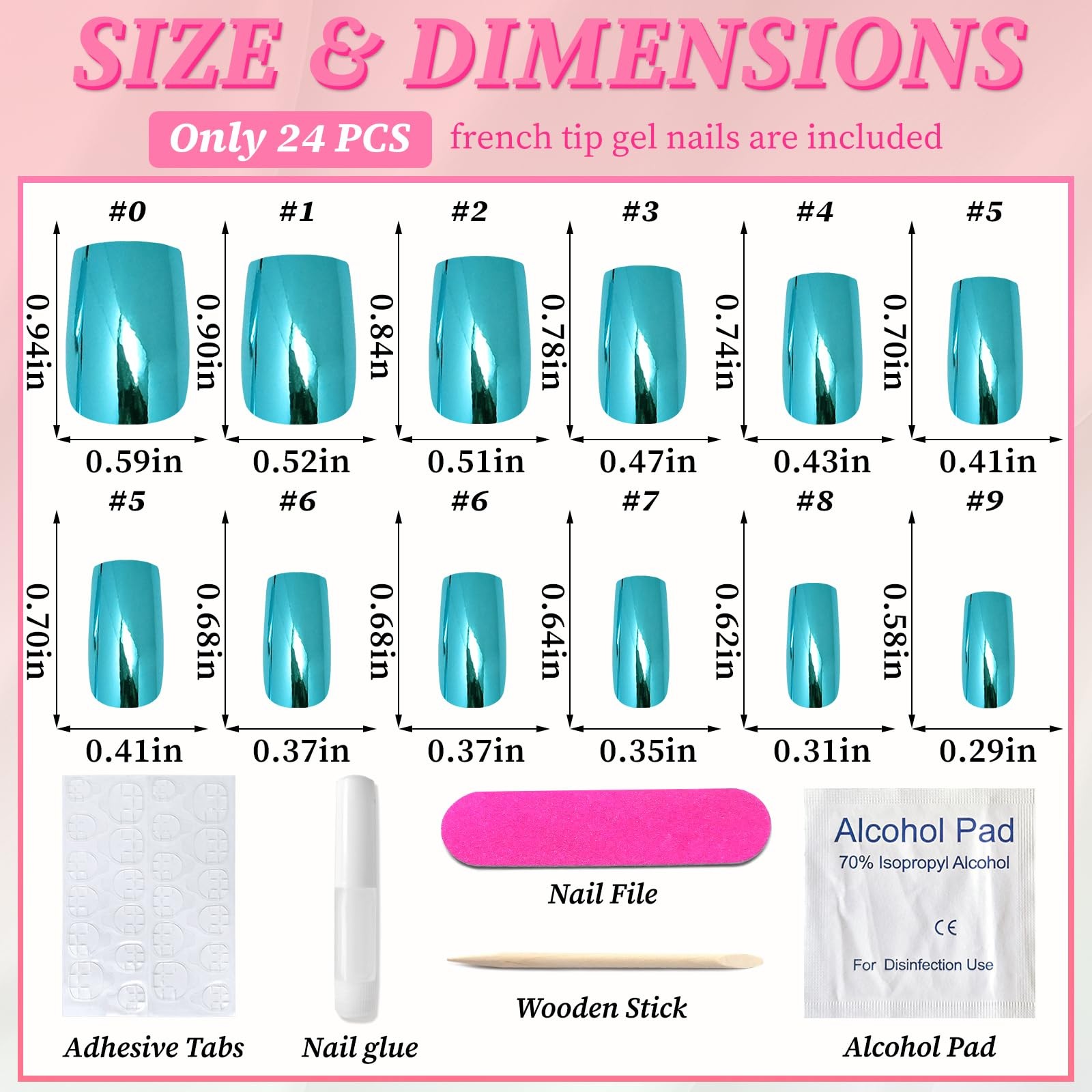 EternalClassic Blue Chrome Press on Nails Short 0.04 Fl Oz (Pack of 24),