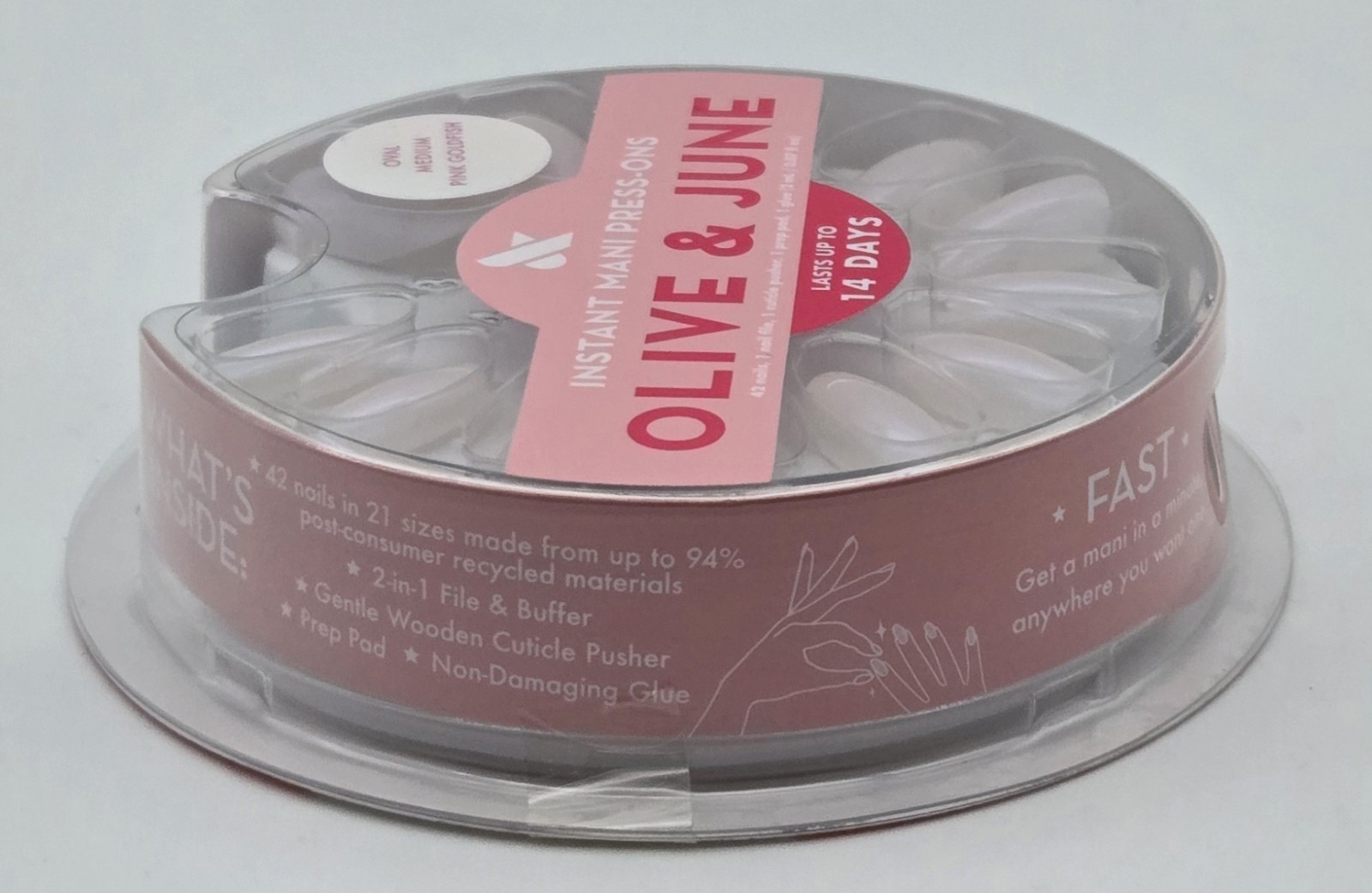 Olive & June Instant Mani Nails Medium Iridescent White Pink Goldfish New