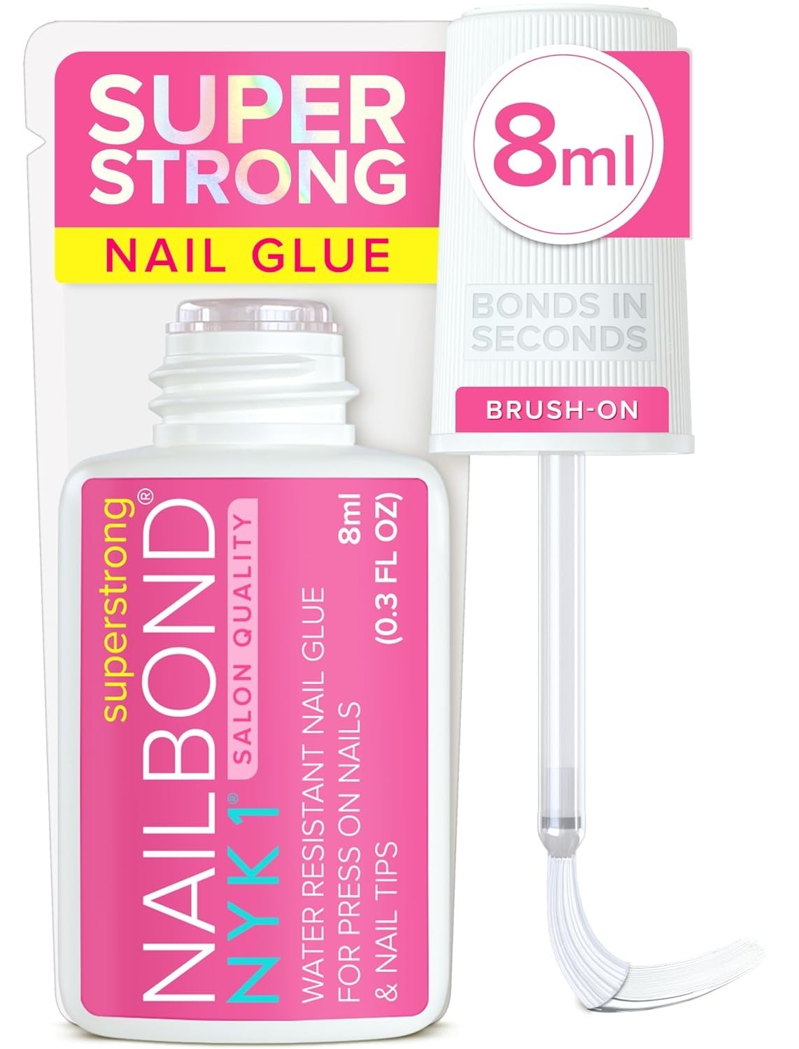 Super Strong Nail Glue 8ml | Fast Drying Brush On for Press On & Acrylic Nails
