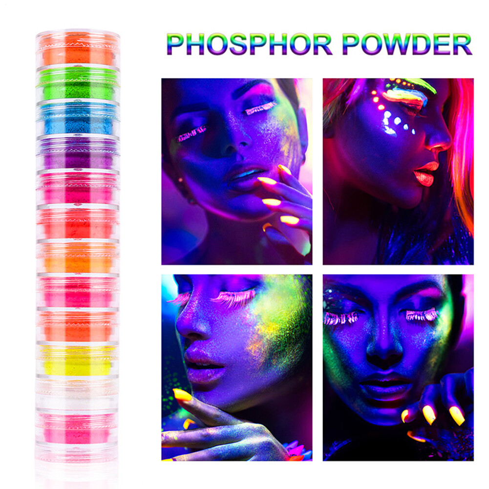 12 Colors Neon Pigment Nails Powder Dust Ombre Phosphor Fluorescent Glow Daily