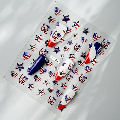 4th of July Nail Art Stickers Star Heart America Flag Patriot Nail style1