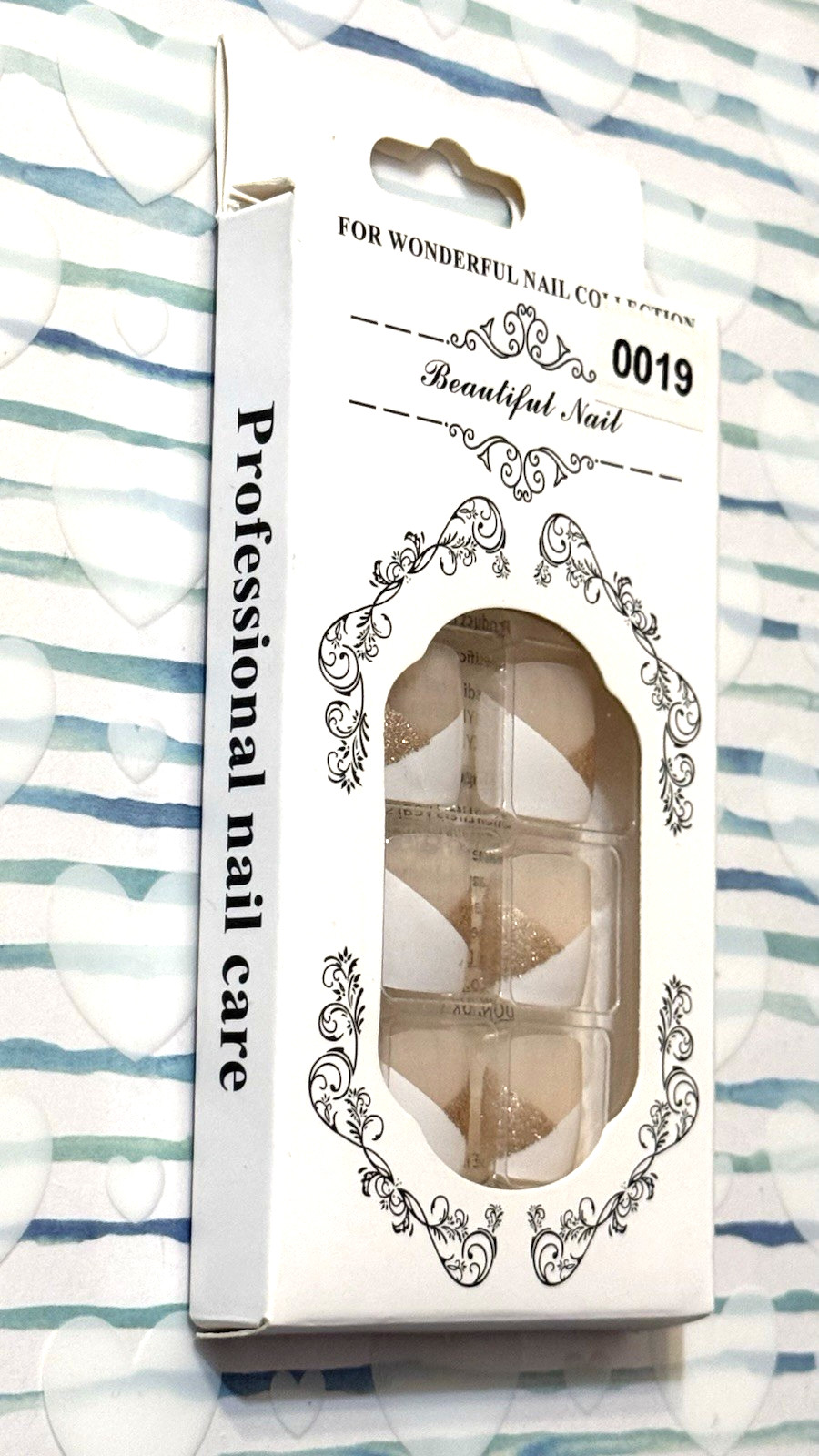 For Wonderful Nail Collection NUDE with WHITE and GOLD FRENCH Fake Toe Nails NIB