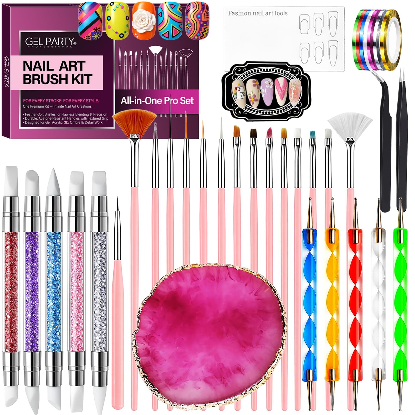 38 Pcs Professional Nail Art Brush Kit – All-in-One Nail Design Tools Set wit…