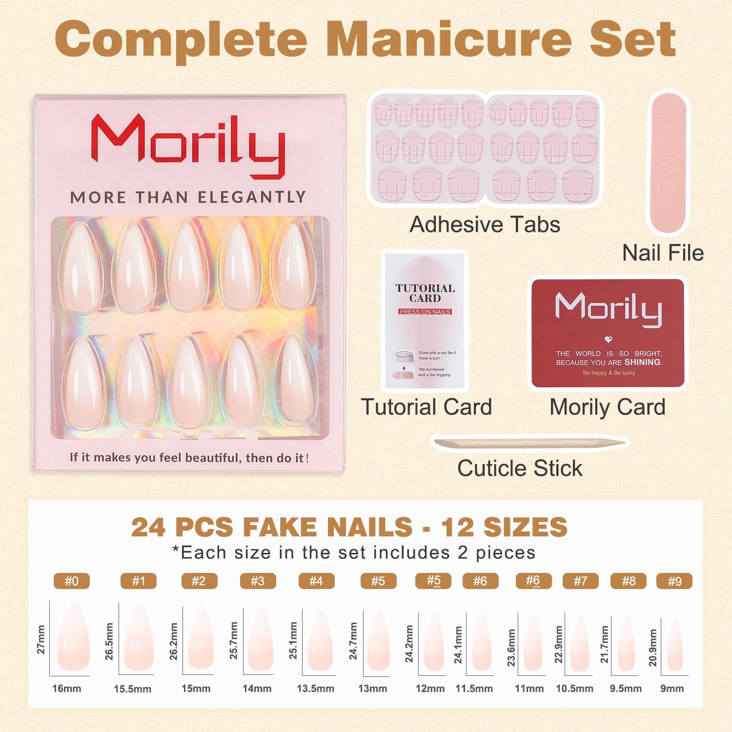 Morily 24pcs Fake Nails Matte Pure Color Medium 24 Pieces Set, French Ombre