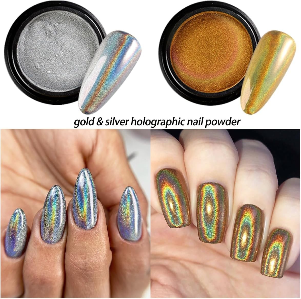 Chrome Nail Powder Set 14 Colors Pink Blue Silver Metallic Effect Mirror Powder