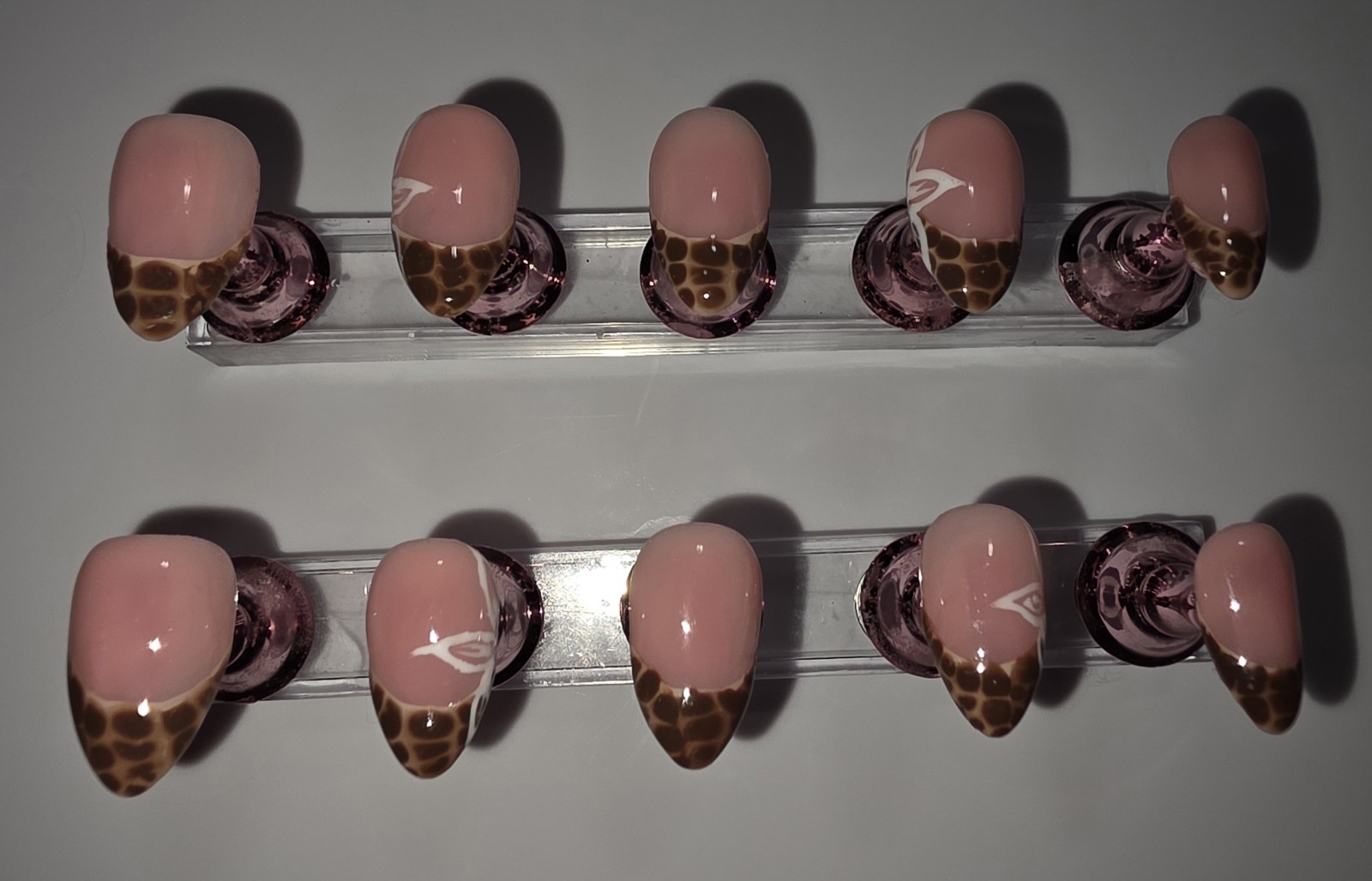 Maddi Nail Co. Pink Brown & White Blooming Almond Medium Press-On Nails