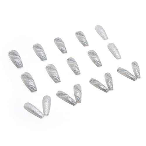 24 pcs Coffin Press on Nails Long Fake Nails 0.04 Fl Oz (Pack of 24) PN03Gray