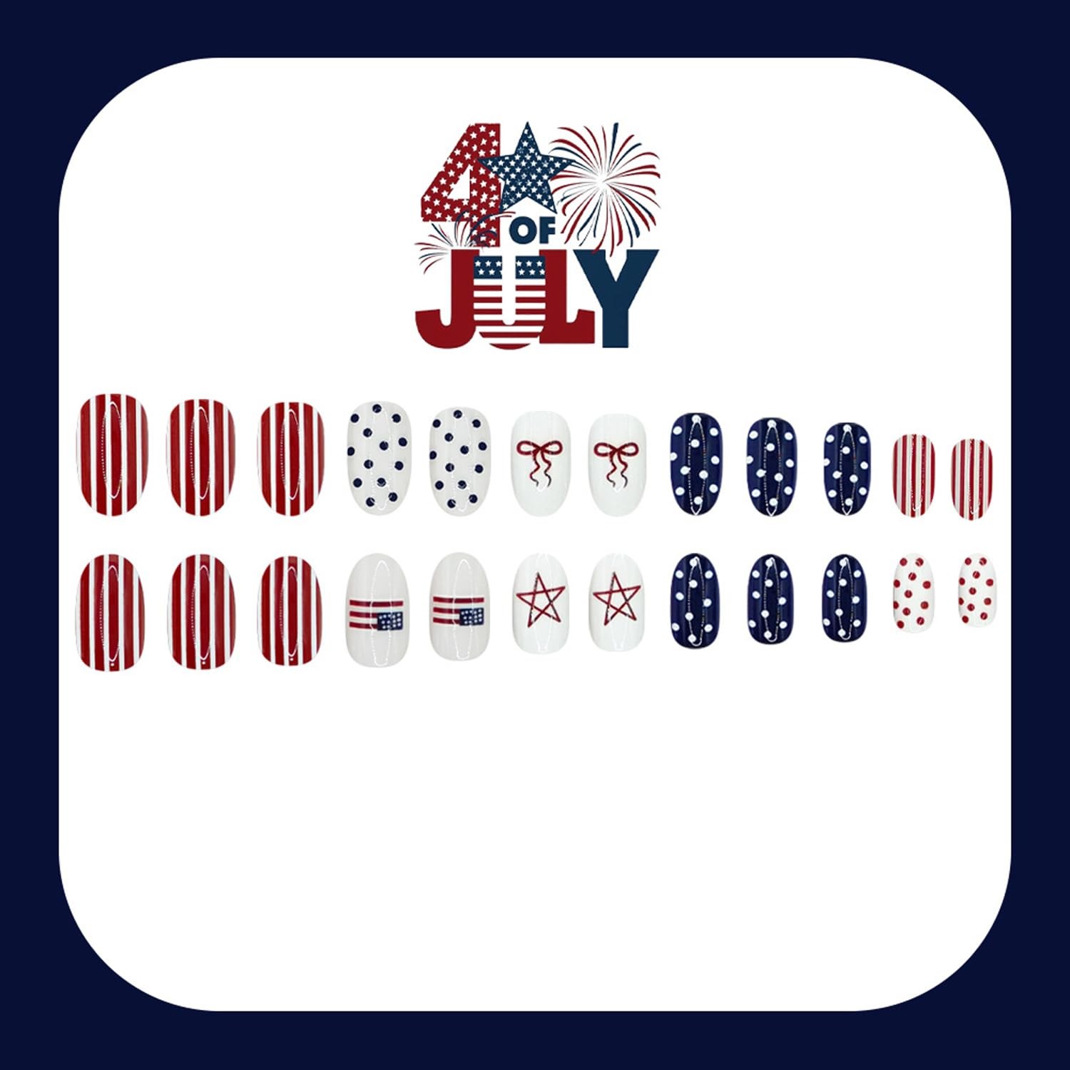 Independence Day Patriotism Press on Nails Red Blue White Series Fake Nails P…