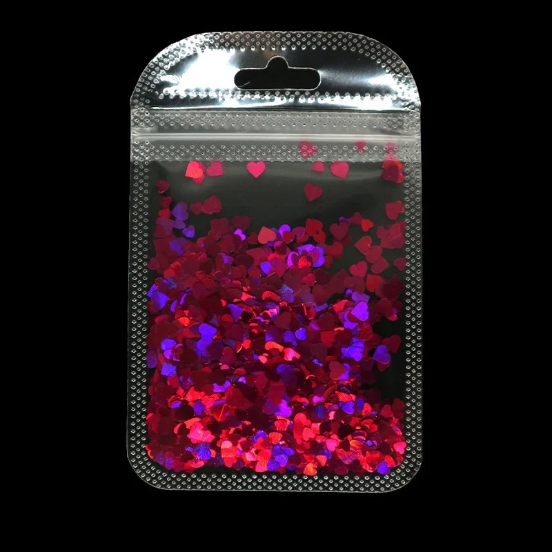 2g Holographic Nail Art Glitter Shiny Sweet Love Red Heart Flakes Sequins 3D Nai