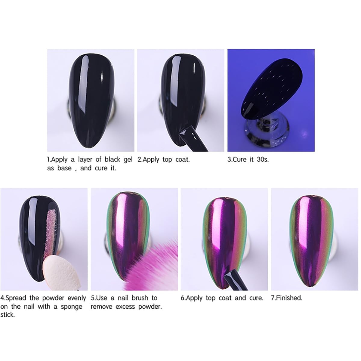 4pcs/Set Chameleon Effect Nail Glitter Mirror Metallic Pigment Nail Art Dust …