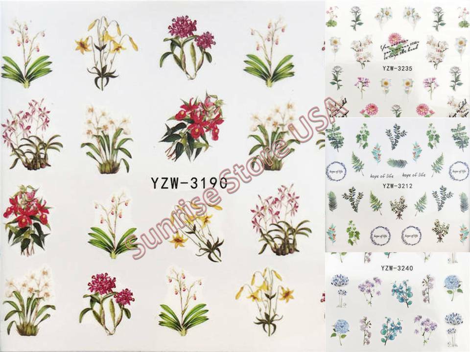 Nail Art Water Transfer Sticker Flower Leaves Butterfly bird Floral Decals