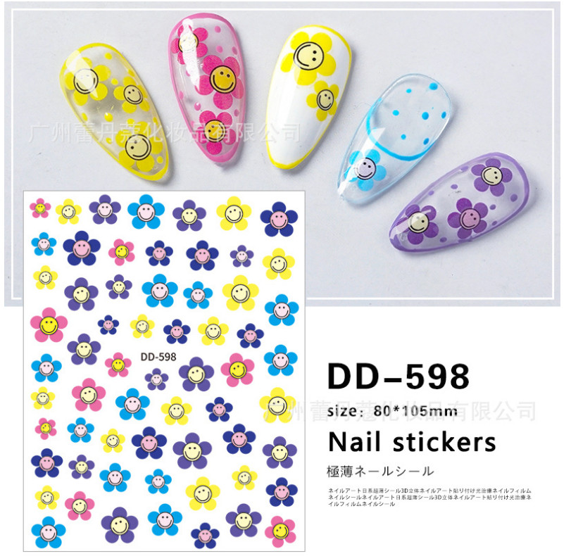 3D Nail Stickers Nail Art FLOWER HAPPY FACE Adhesive Transfer Toe Decal DIY NH12