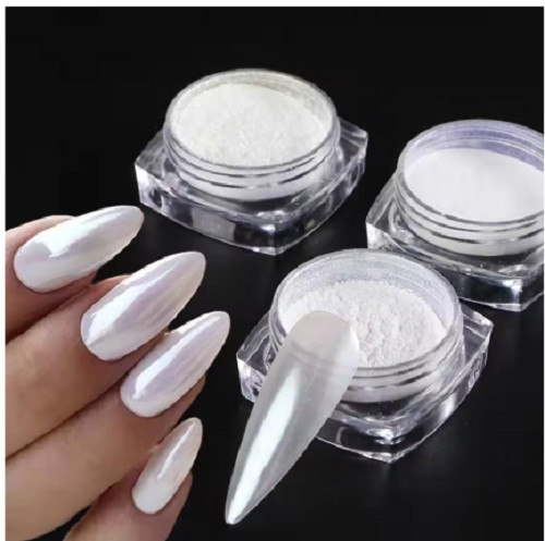 Moonlight Pearl White Nails Glitter Dust Chrome Aurora White Rubbing on Powder S