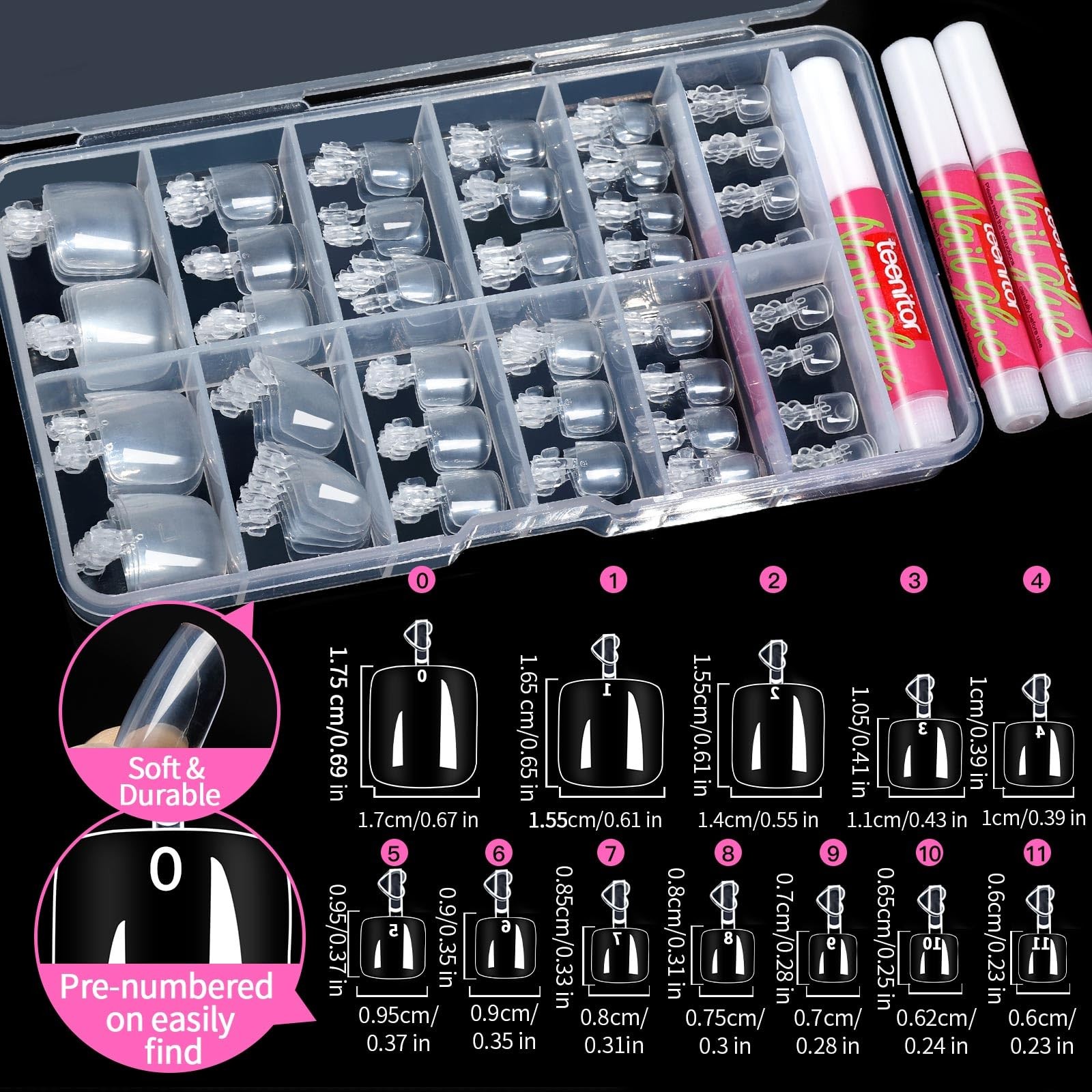 Teenitor Press On Toenail Tips with Glue, Clear 0 Fl Oz (Pack of 120),